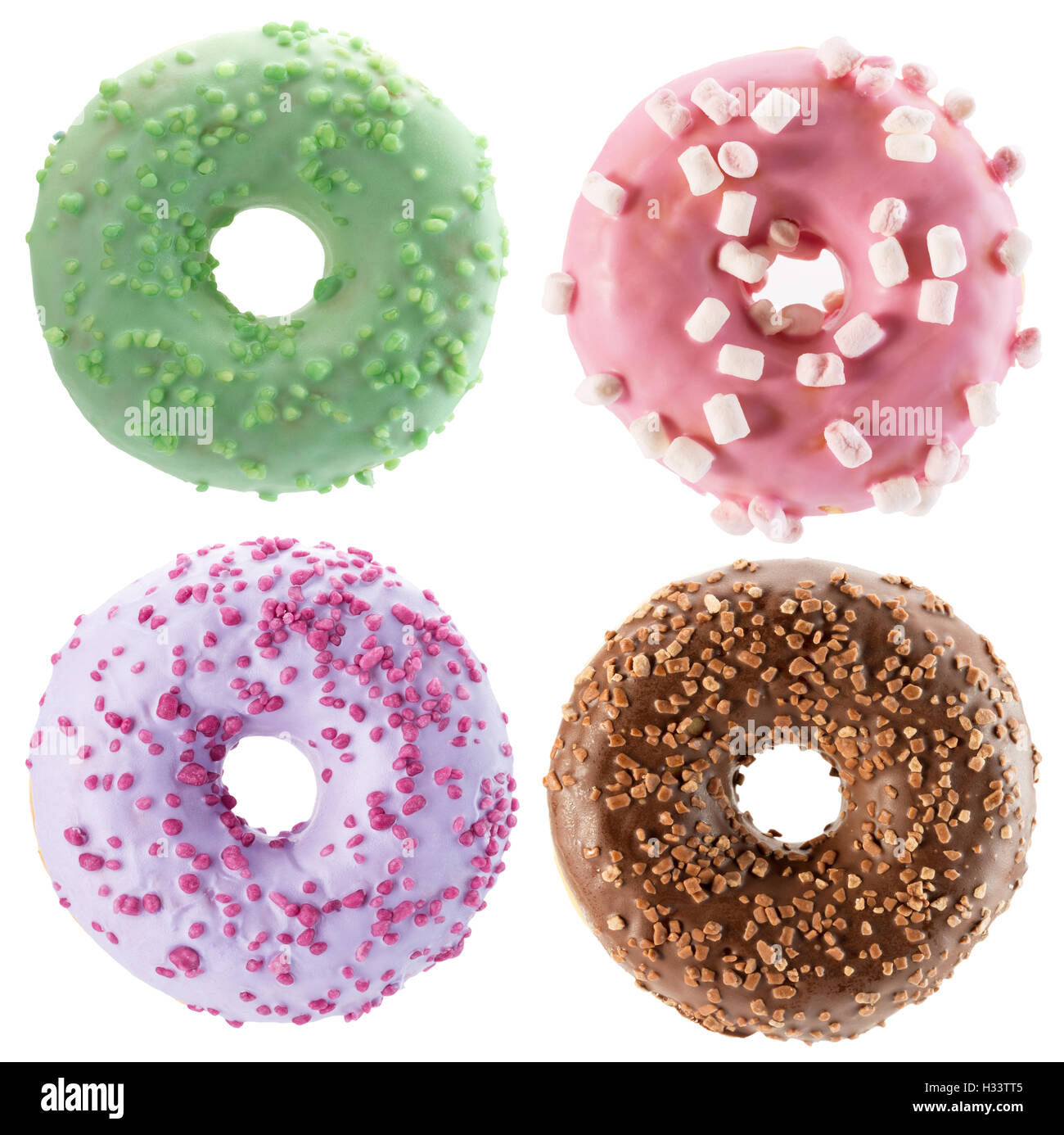 Colección de donuts aislado en el fondo blanco. Foto de stock