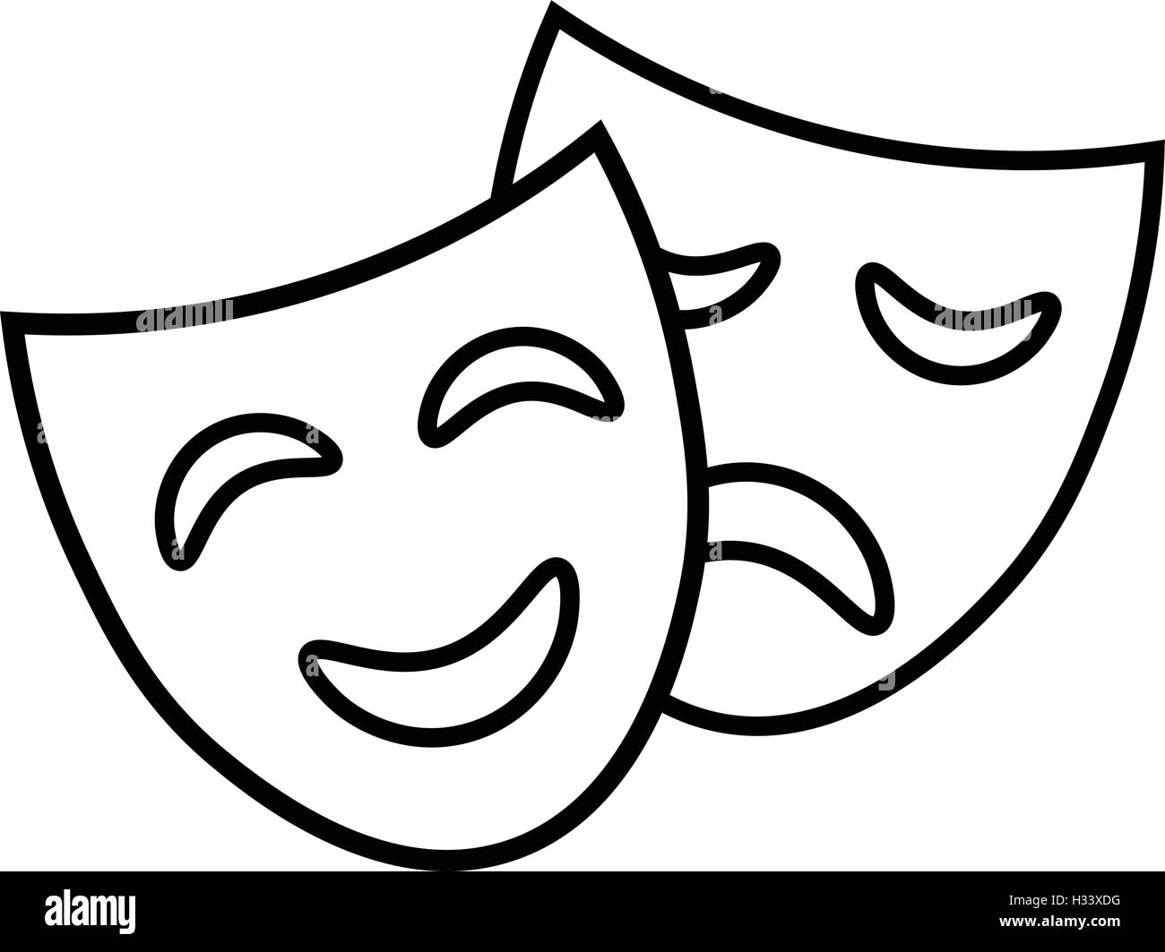 Icono de teatro negro, esbozó máscaras de teatro, ilustración vectorial. Ilustración del Vector