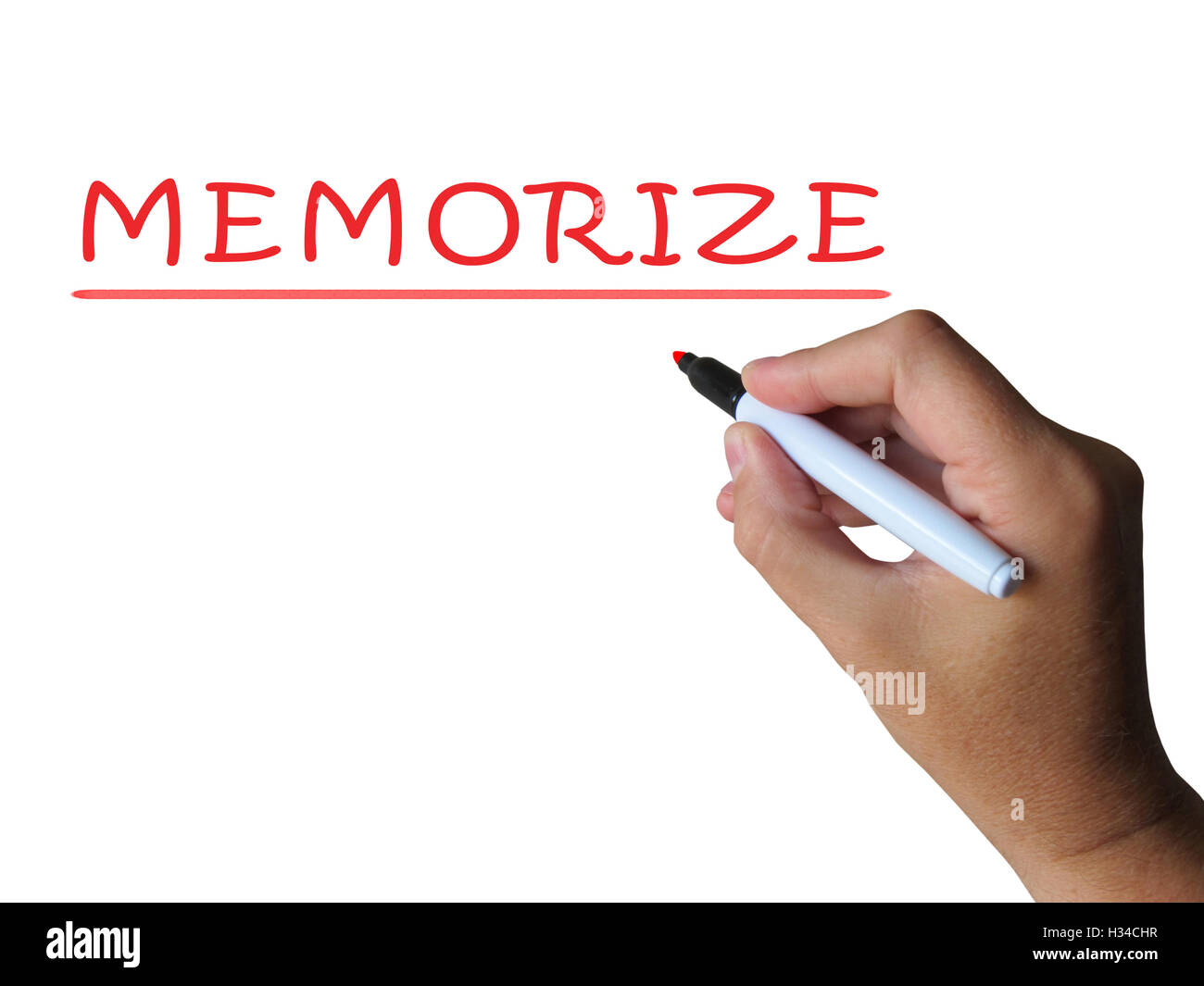 Memorizar palabra significa comprometer la información a la memoria. Foto de stock