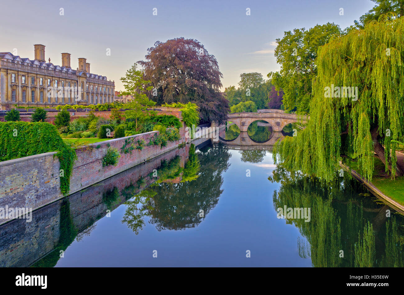 Clare y el King's College de puentes sobre el río Cam, las espaldas, Cambridge, Cambridgeshire, Inglaterra, Reino Unido. Foto de stock