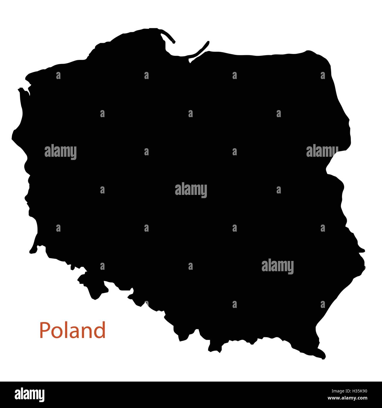 Silhouette Mapa de Polonia sobre un fondo blanco. Ilustración del Vector
