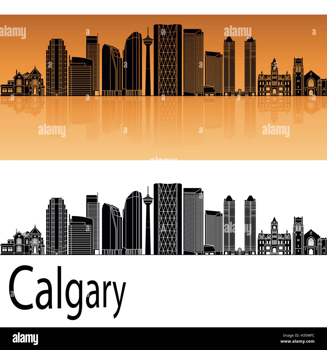 Calgary V2 skyline de fondo naranja en archivo vectorial editable Foto de stock