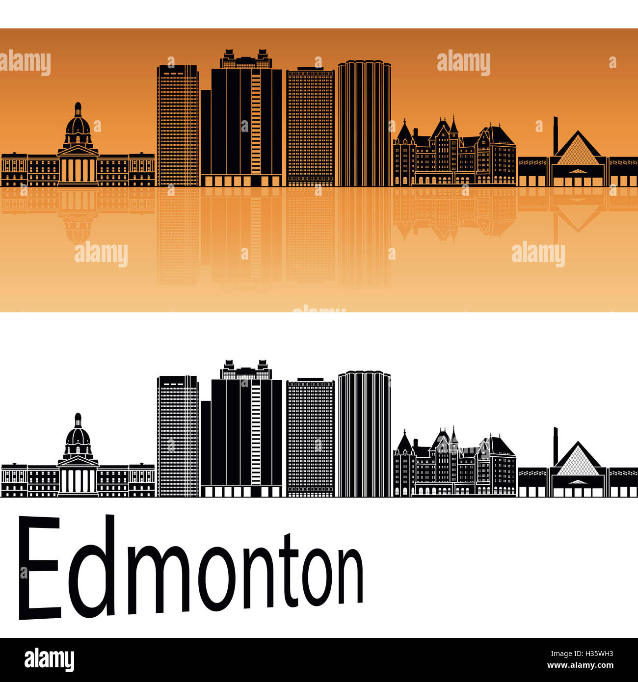 Edmonton V2 skyline de fondo naranja en archivo vectorial editable Foto de stock