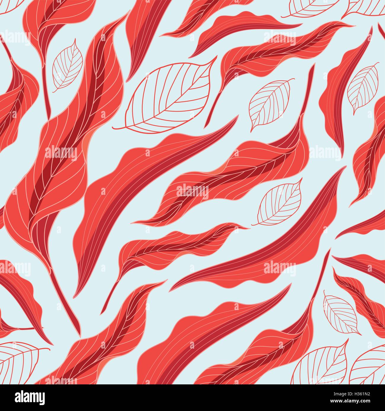 Hermoso patrón sin fisuras de hojas rojas sobre un fondo blanco para el diseño Ilustración del Vector