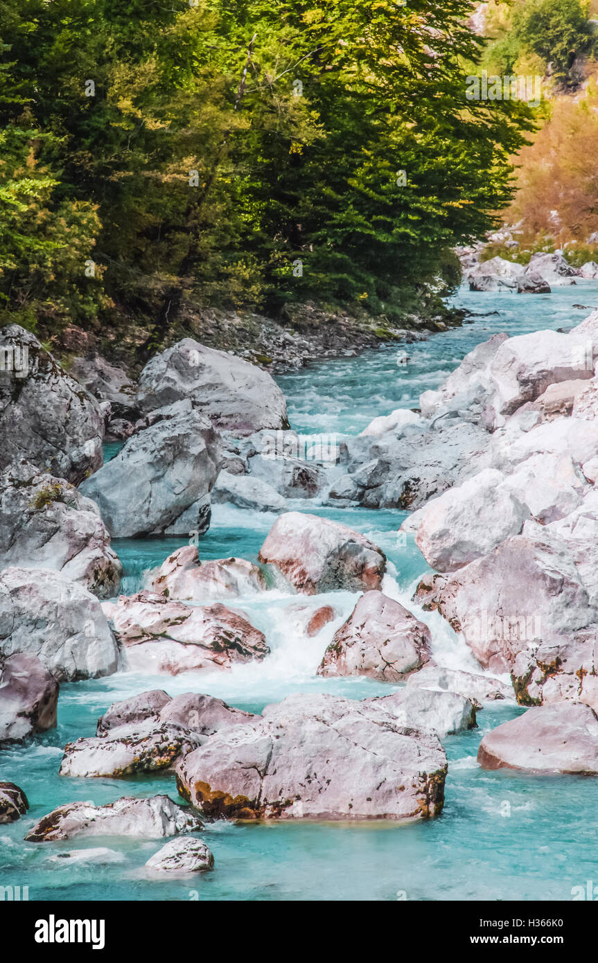 Río Valbona al norte de Albania la atracción del Parque Nacional Río Frío agua clara Foto de stock