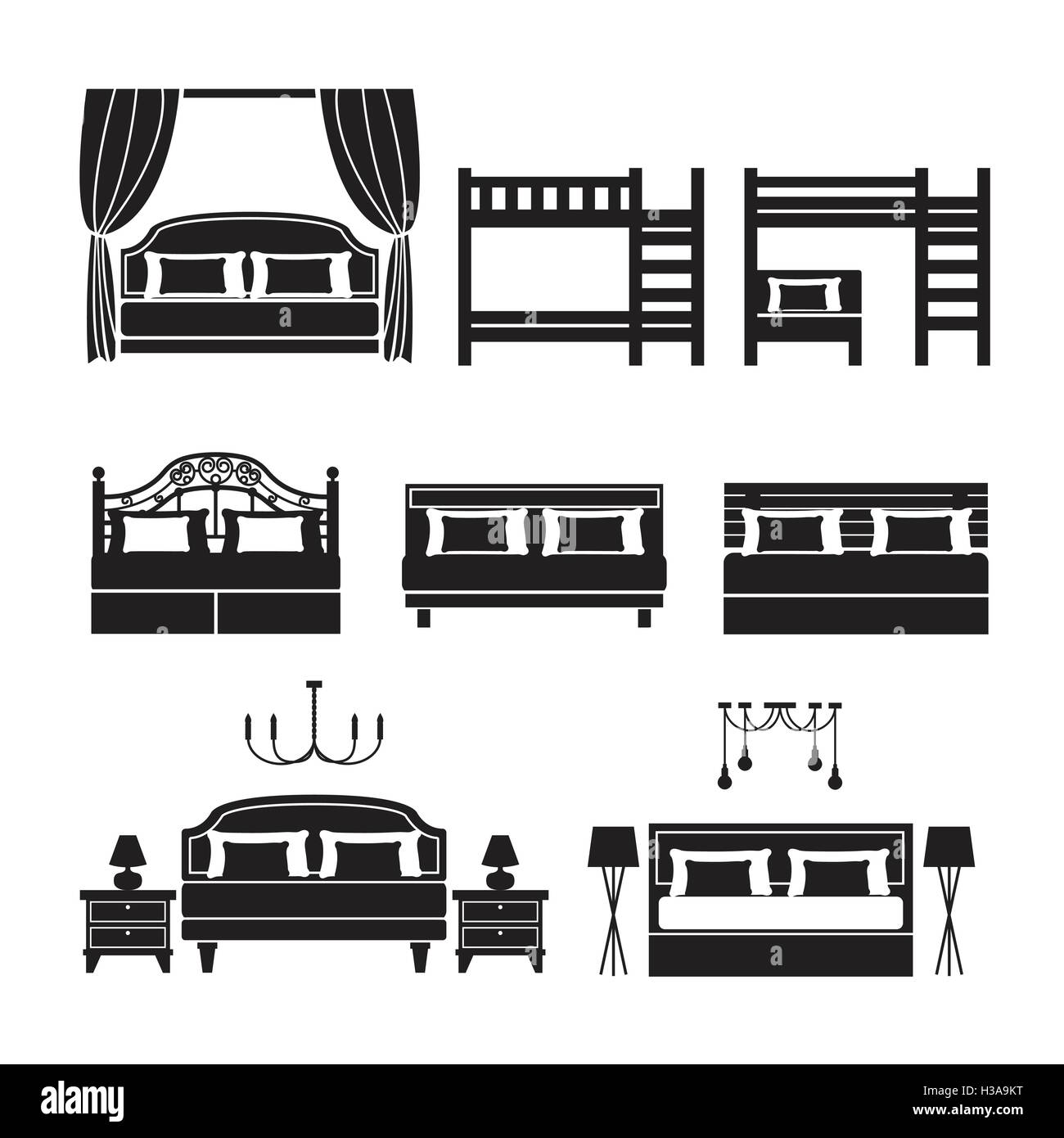 Vector de cama,juego de muebles Ilustración del Vector