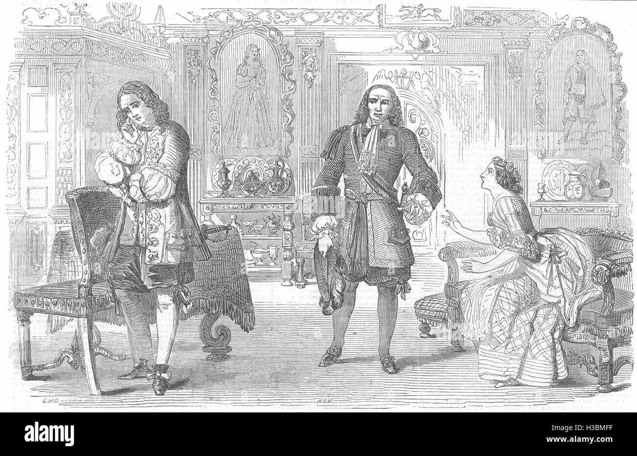 El Teatro Princesa en un laberinto de amor; el señor Miniver, Wigan; Col Rupert, C Kean; 1851. El Illustrated London News Foto de stock