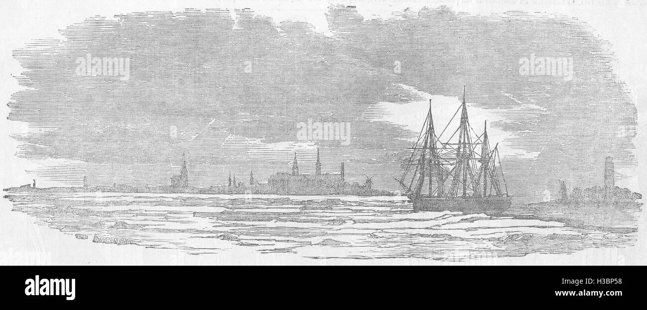 ESTONIA El Miranda en el hielo de la isla Naissaar, Golfo de Finlandia de 1854. El Illustrated London News Foto de stock