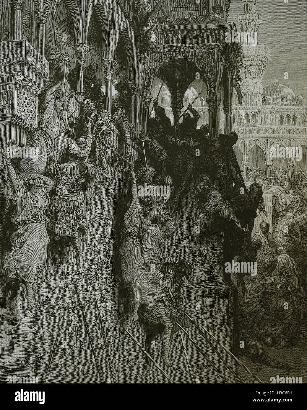 Primera Cruzada. La masacre de Antioquía. Grabado de Gustave Doré,del siglo XIX. Foto de stock