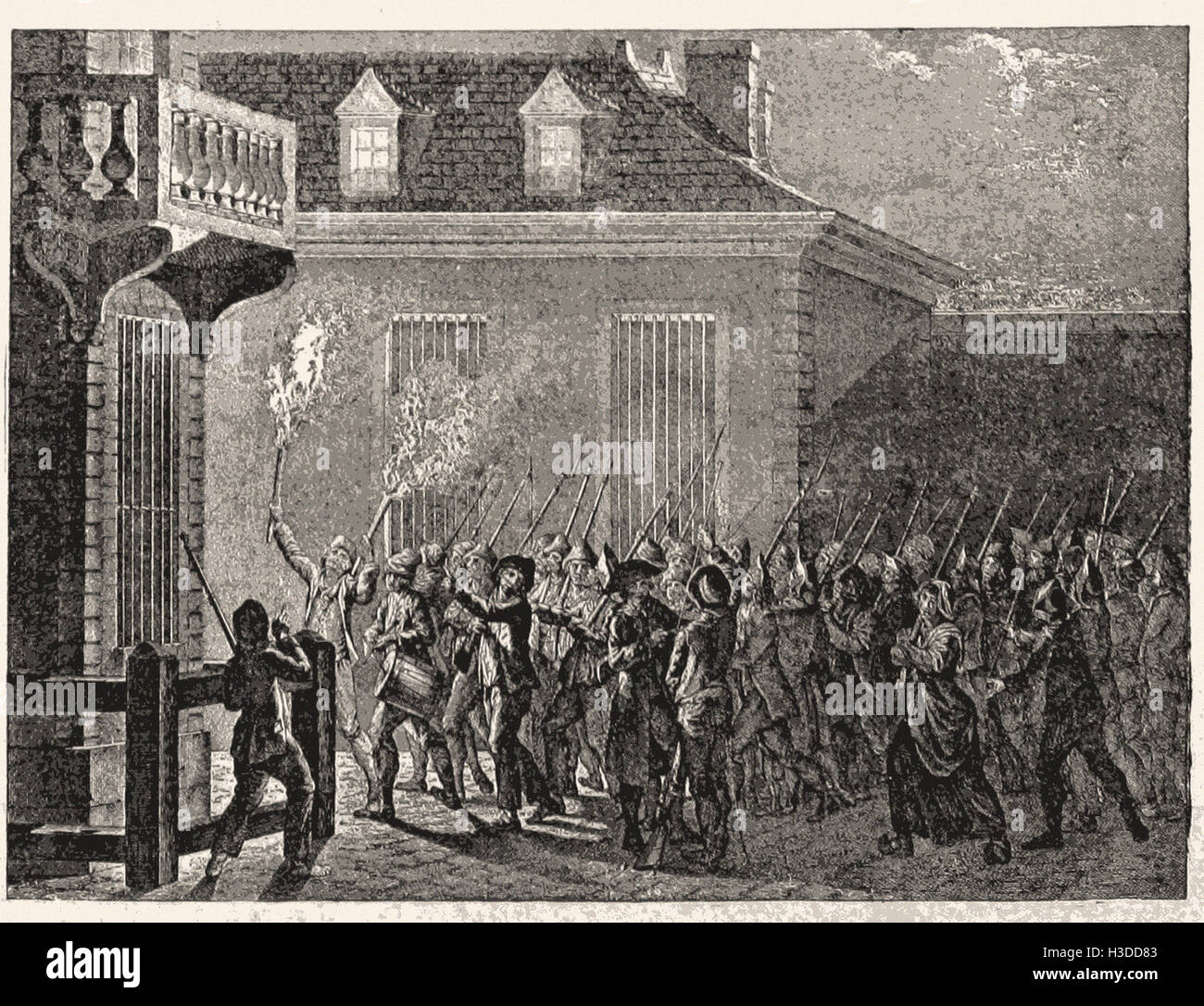 La muchedumbre de París despertó en los brazos, la noche del 12 de julio de 1789. Foto de stock