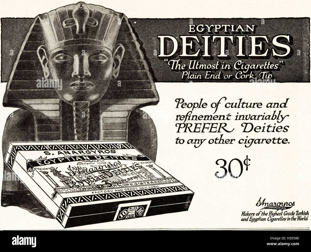 1920 anuncio desde antiguo original de 1920 de la revista American Vintage  Retro publicidad publicidad deidades egipcias cigarrillos por S Anargyros  Corporation de Nueva York, EE.UU Fotografía de stock - Alamy