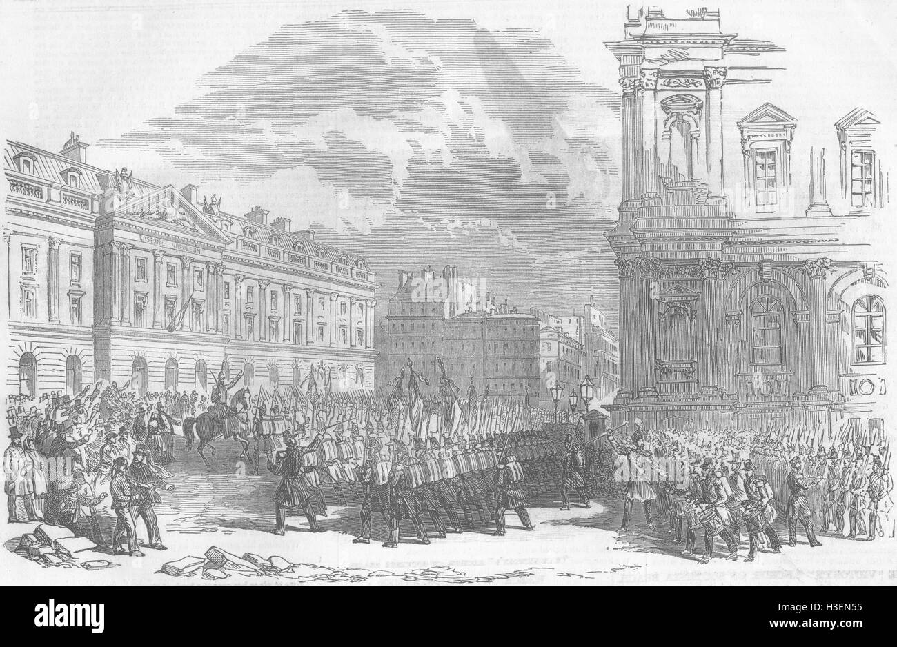 Francia Regimiento dejando, Expedición Oriental 1854. Illustrated London News Foto de stock
