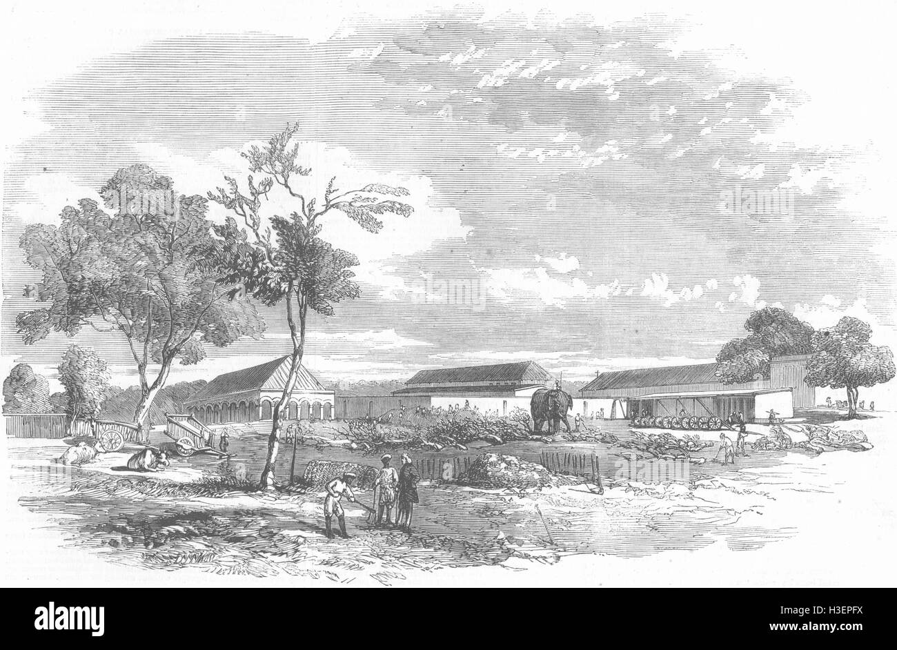 La India operaciones defensivas, artillería Lab, Meerut 1857. Illustrated London News Foto de stock