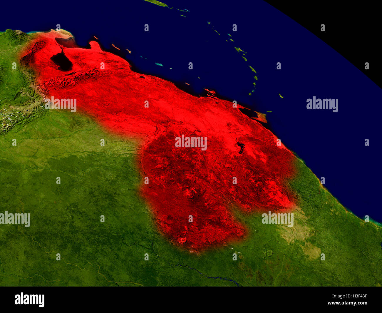 Venezuela desde el espacio de color rojo. Ilustración 3D con realista muy detalladas de la superficie del planeta. Los elementos de esta imagen proporcionada por Foto de stock