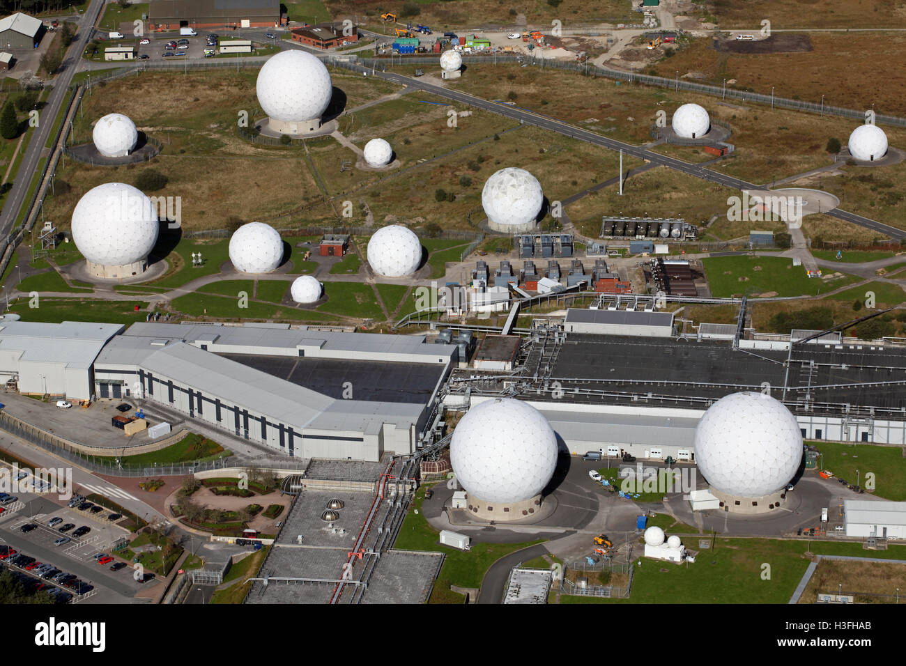 Vista aérea de la USAF Estación de escucha en Menwith Hill, cerca de Harrogate, North Yorkshire, Reino Unido Foto de stock