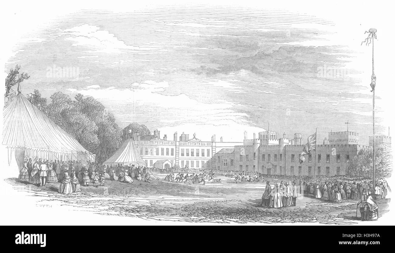 LANCS Fiestas, Knowsley rústico, césped deportivo 1847. Illustrated London News Foto de stock