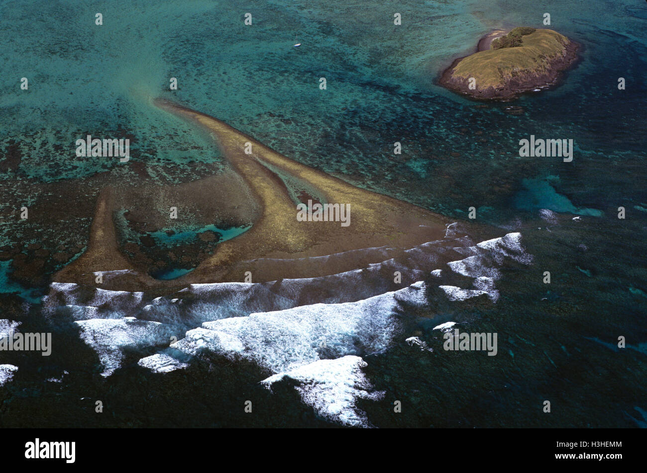 Fotografía aérea de la laguna y la isla de conejo, Foto de stock