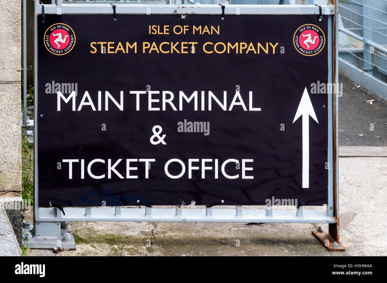 Isla de Man Steam Packet Company firmar por Terminal principal y Taquilla en Liverpool Pier Head. Foto de stock