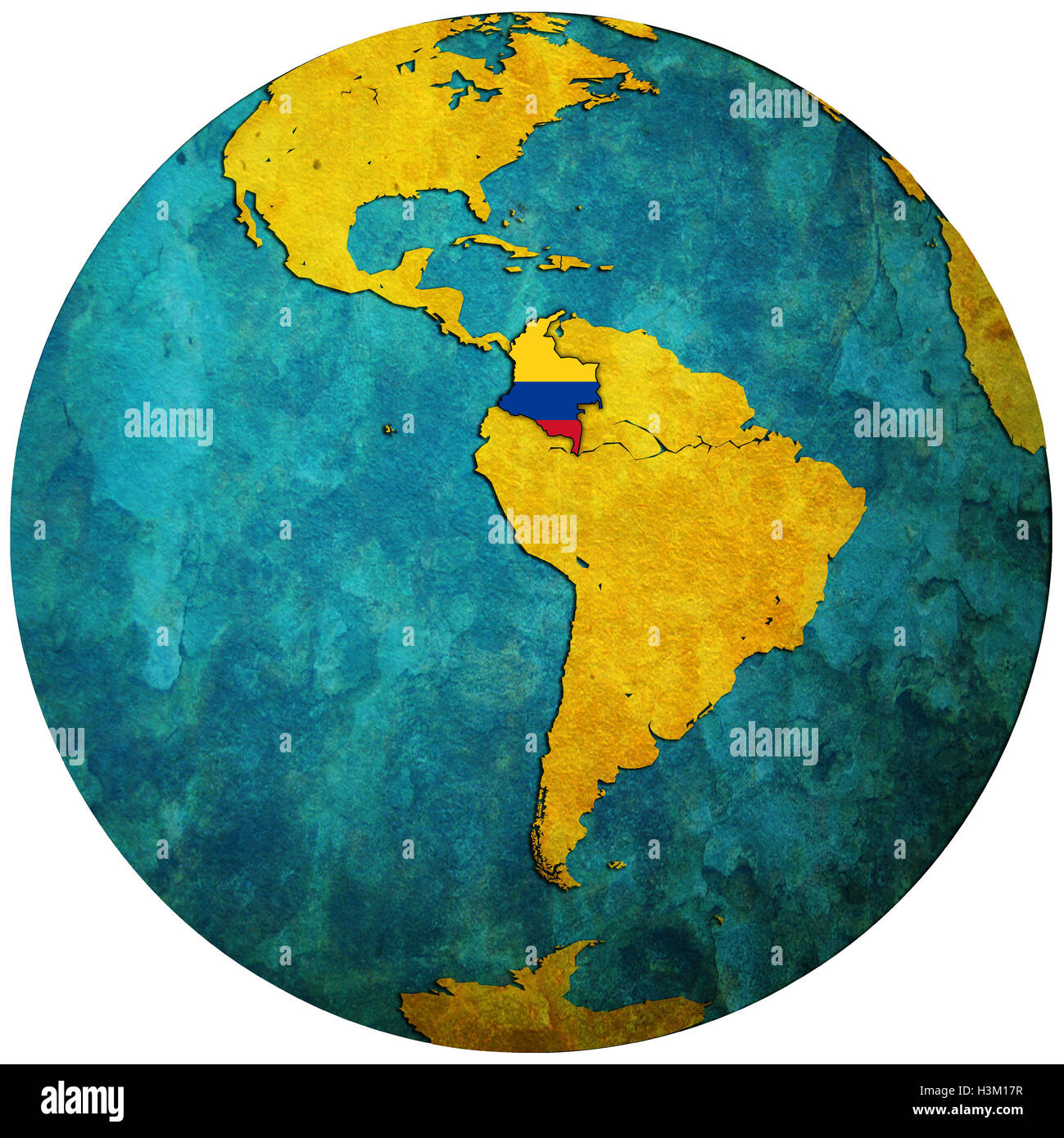 El Territorio De Colombia Con La Bandera En El Mapa Del Mundo Fotografia De Stock Alamy