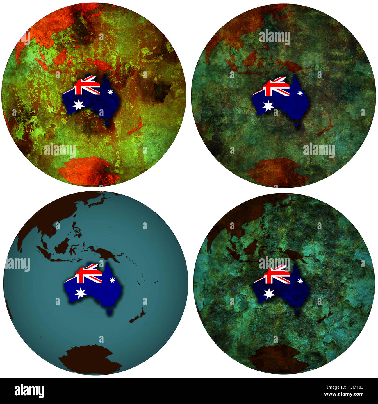 Vista desde el espacio 3D en el hemisferio sur, con la bandera de Australia Foto de stock