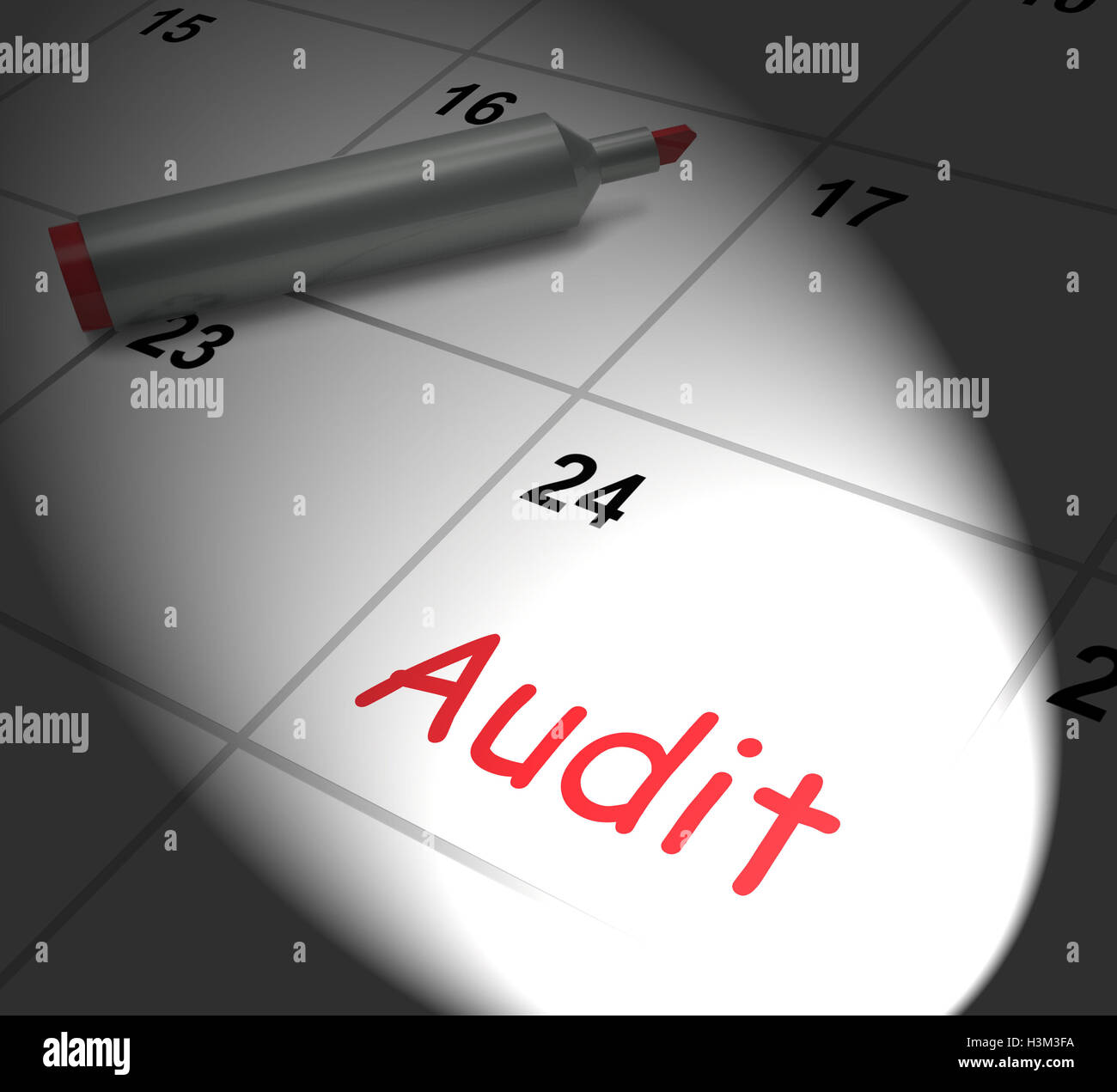 Calendario de auditoría muestra la inspección y verificación de las finanzas Foto de stock