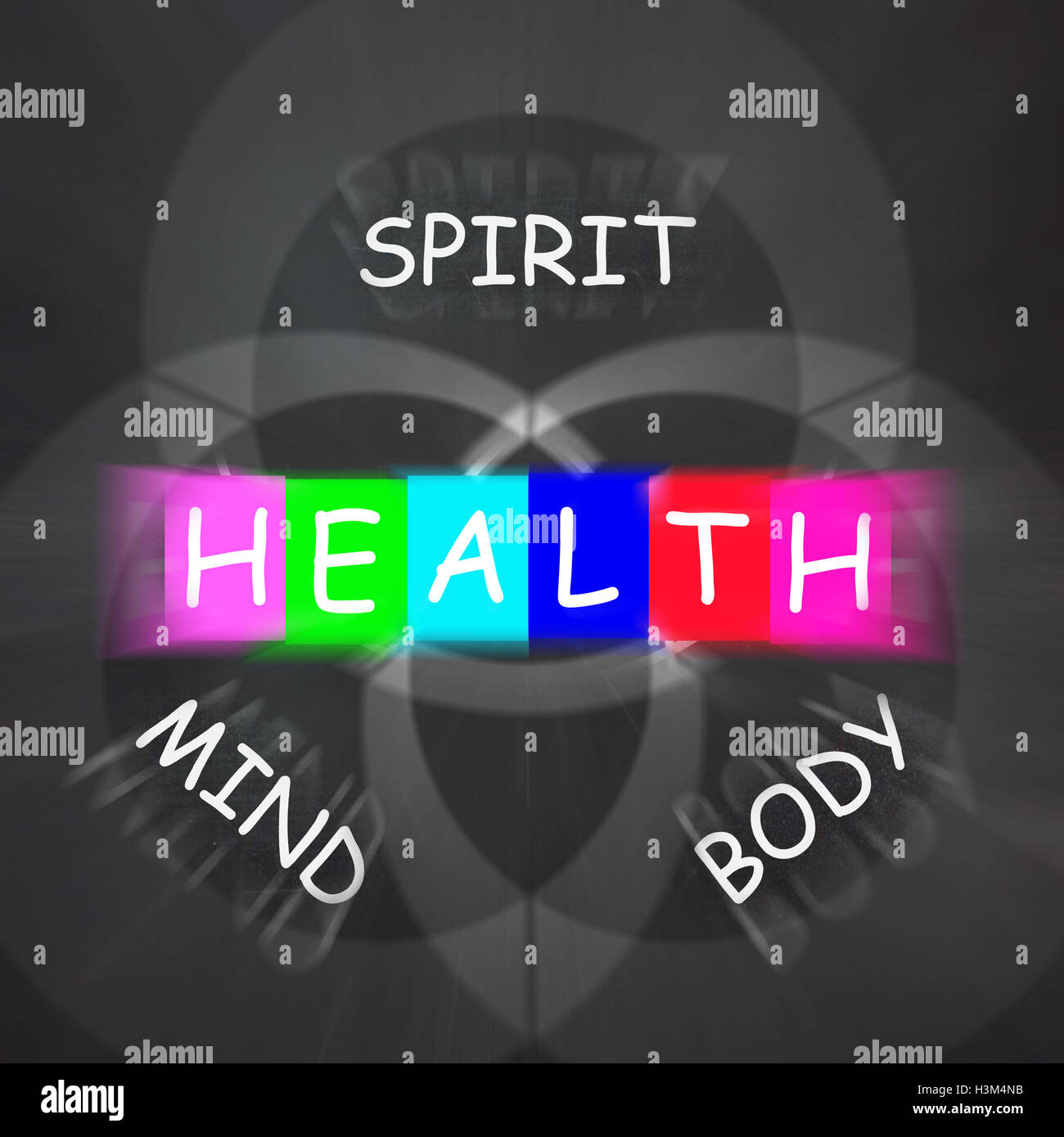 Salud de espíritu, mente y cuerpo muestra Mindfulness Foto de stock