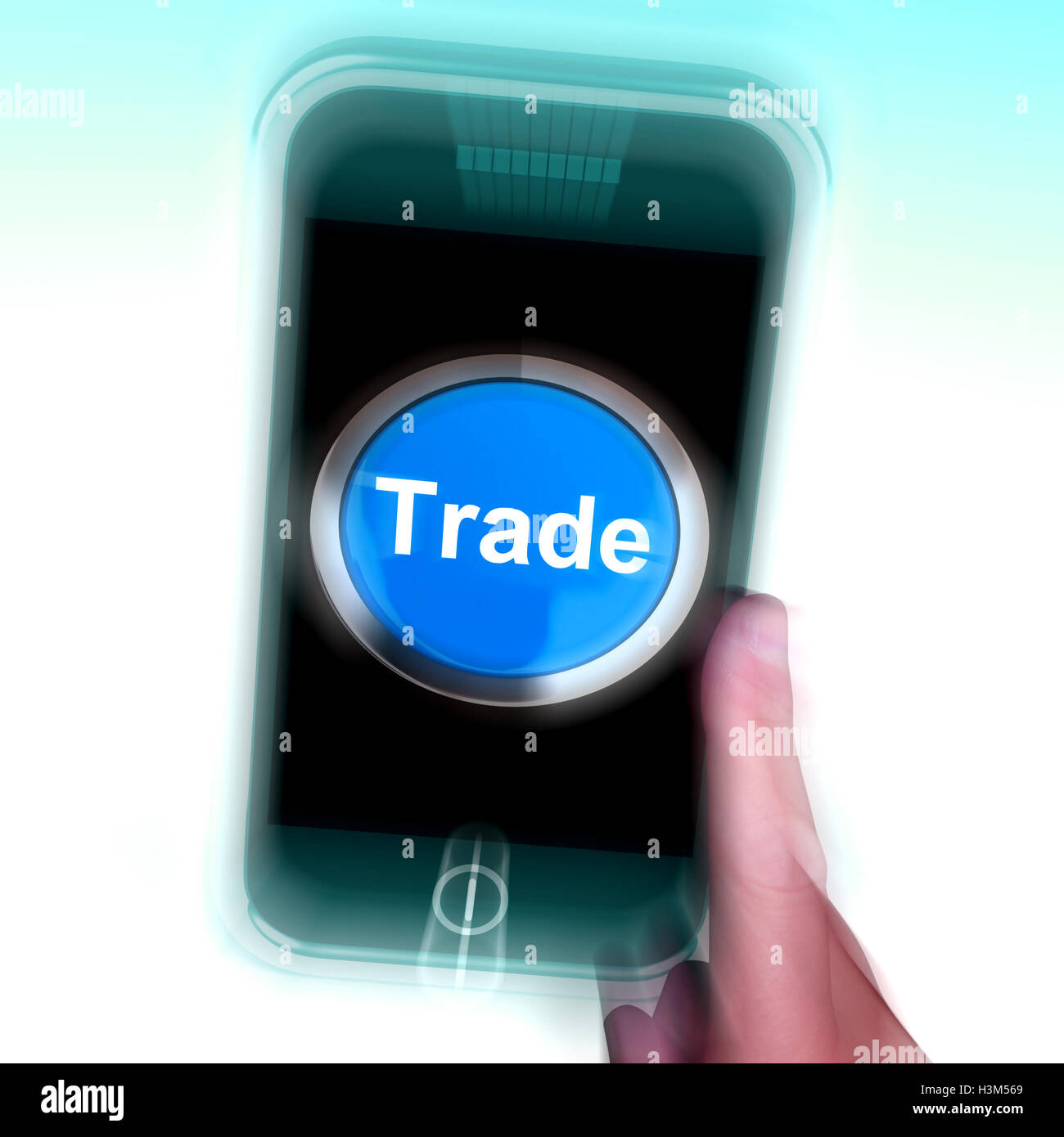 Comercio En Teléfono Móvil muestra la venta y la compra en línea Foto de stock