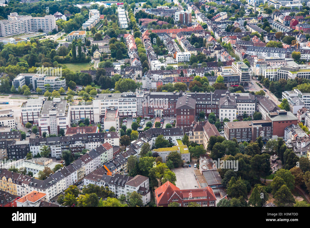 Areal shot de la ciudad de Essen, Alemania, centro de la ciudad, la zona del centro de la ciudad, distrito de la ciudad de Ruettenscheid, Foto de stock