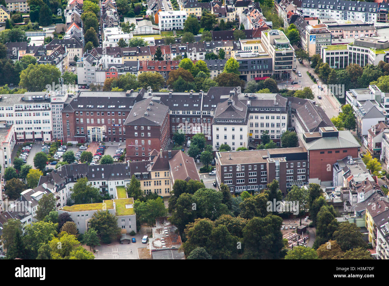 Areal shot de la ciudad de Essen, Alemania, centro de la ciudad, la zona del centro de la ciudad, distrito de la ciudad de Ruettenscheid, Foto de stock