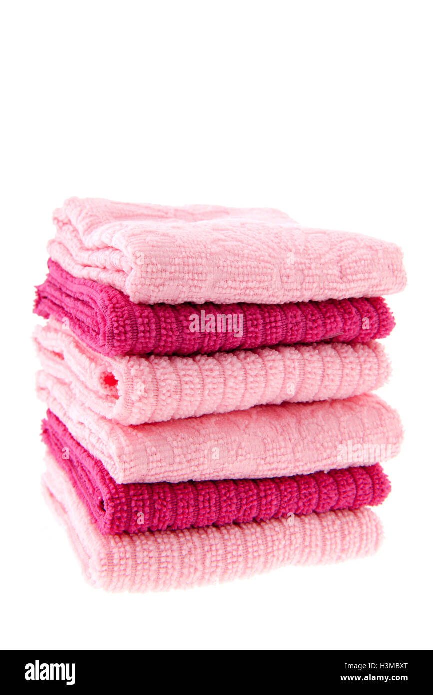 Rosa toallas apiladas Foto de stock