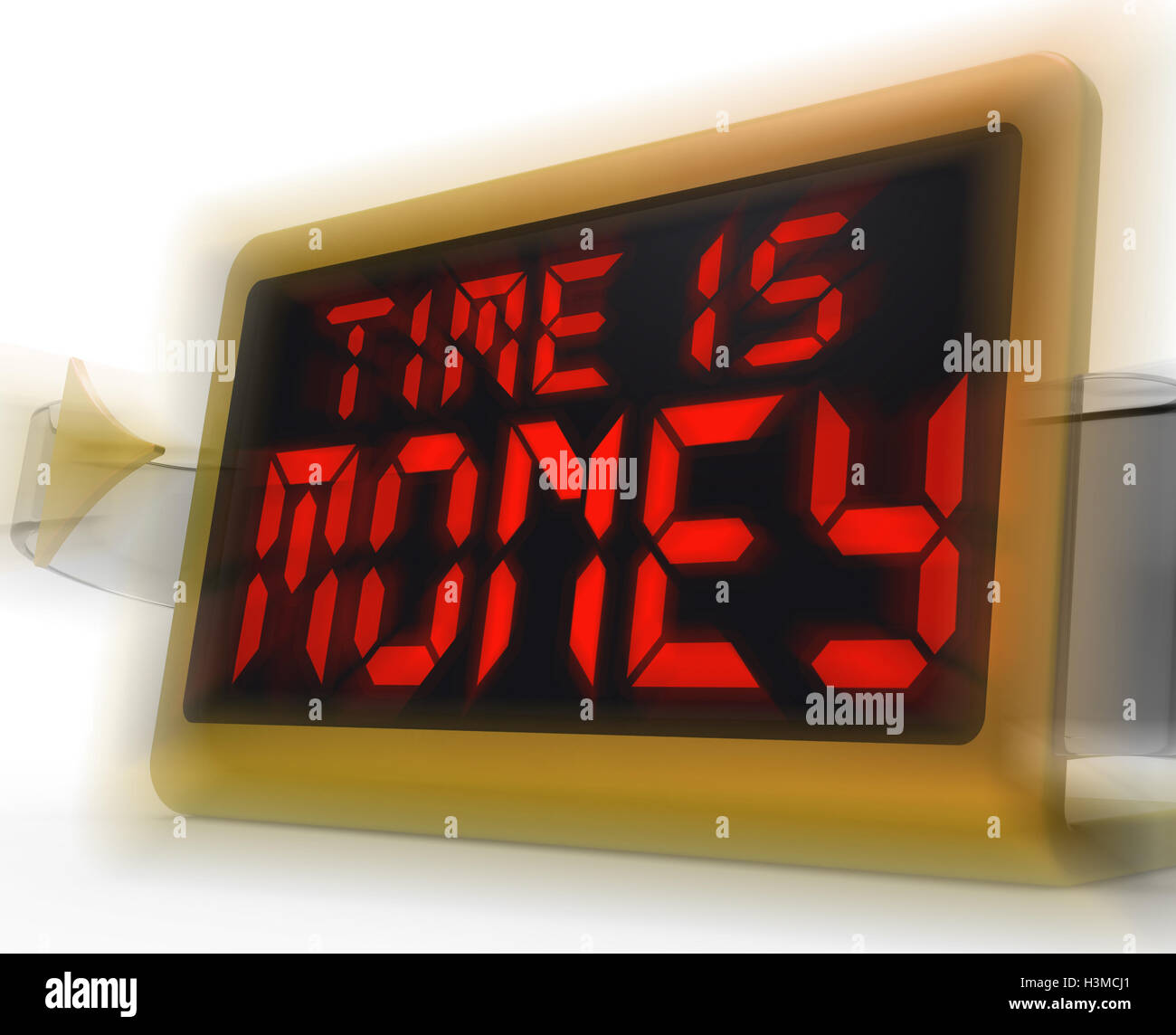 El tiempo es dinero el Reloj digital muestra valiosas e importantes recur Foto de stock