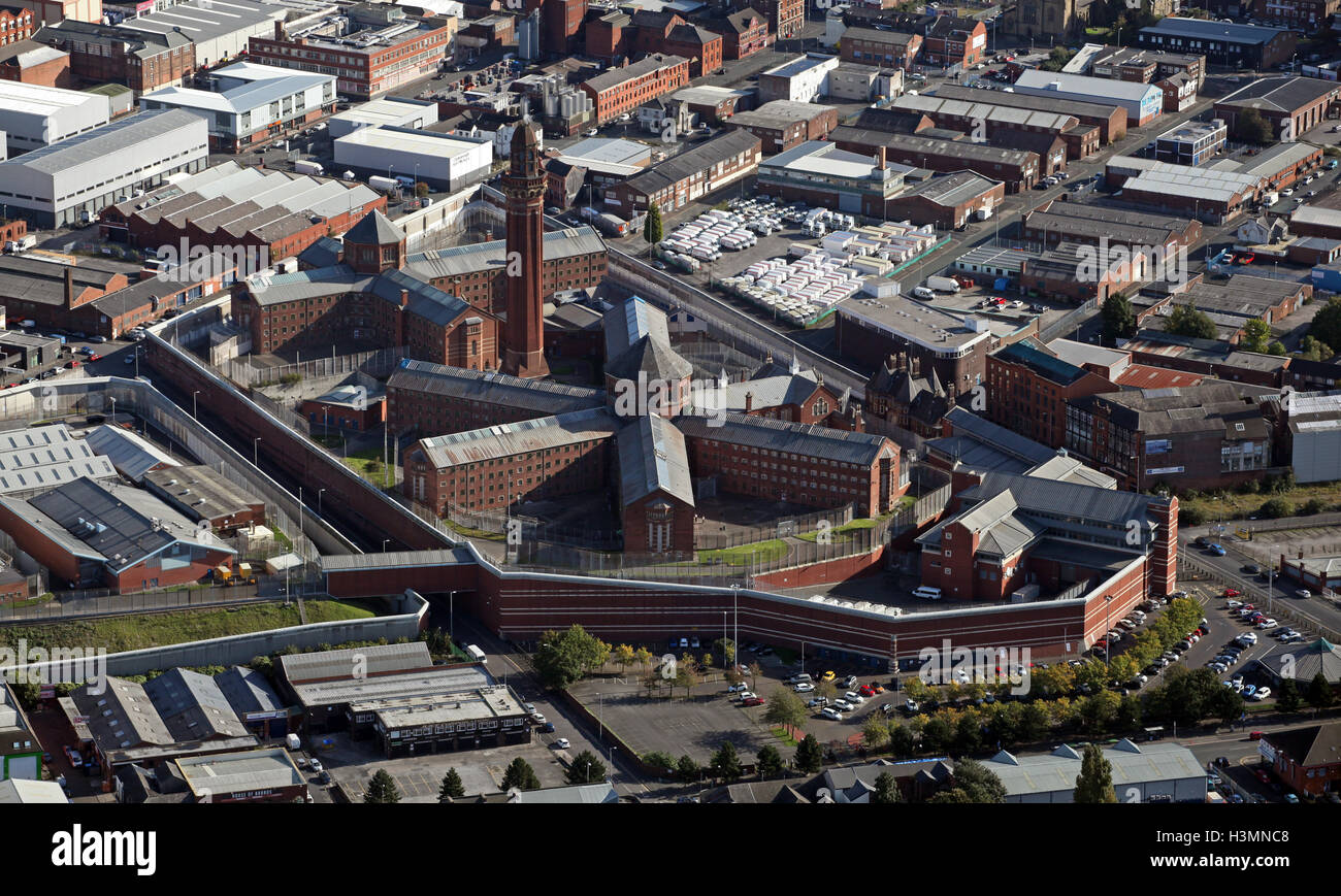 Vista aérea de HMP Prisión Strangeways de Manchester, Reino Unido Foto de stock