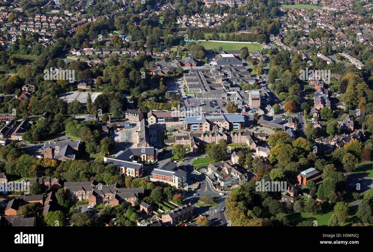 Vista aérea del Hospital General del Distrito de NHS Macclesfield, Cheshire, Reino Unido Foto de stock
