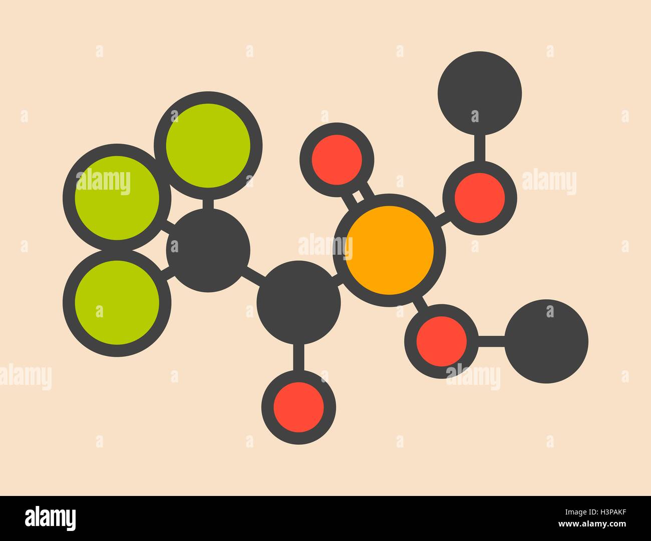 El metrifonato (triclorfon) molécula insecticida. Estilizada fórmula