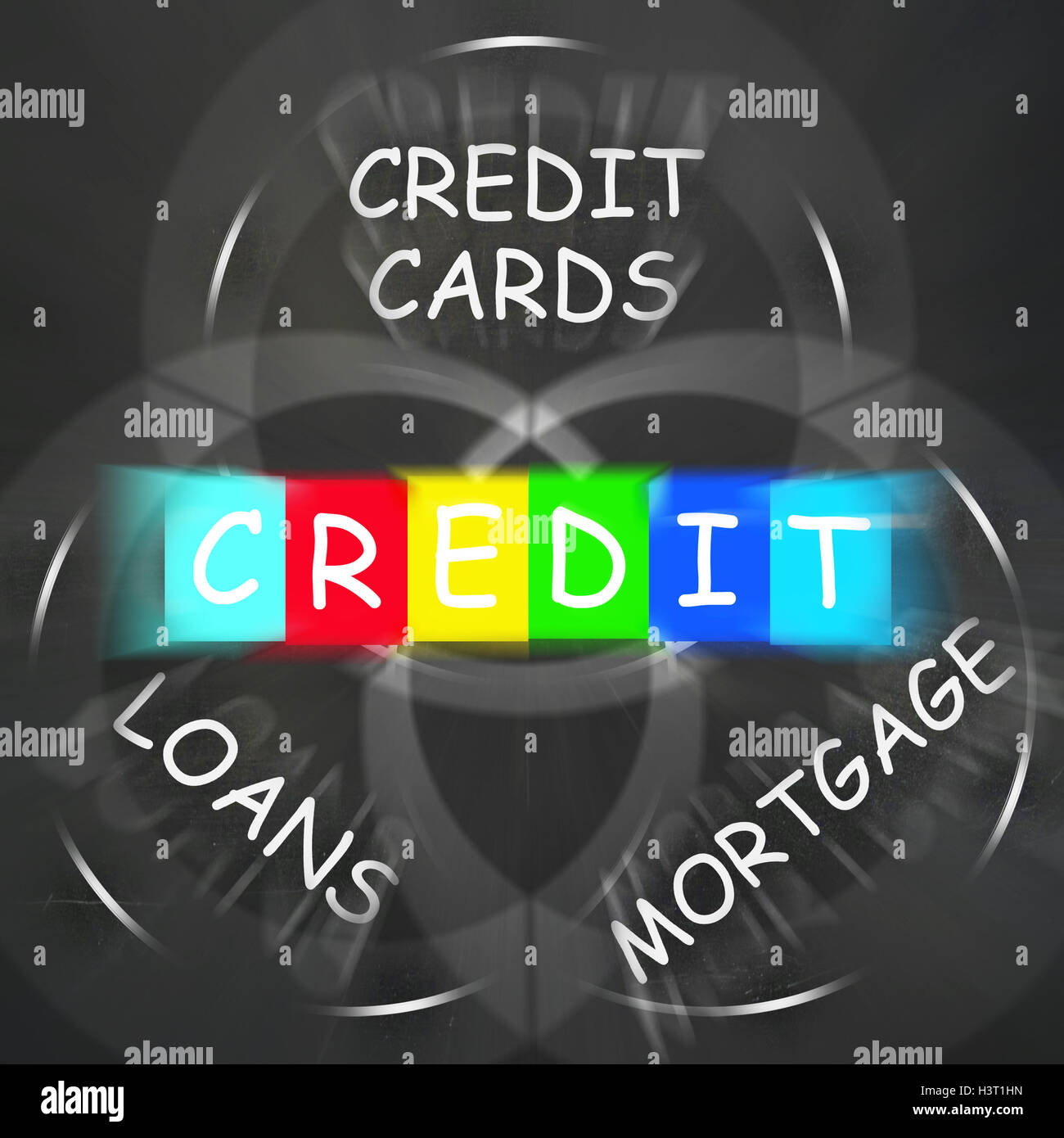 Palabras financiera muestra el crédito de la banca hipotecaria y préstamos Foto de stock