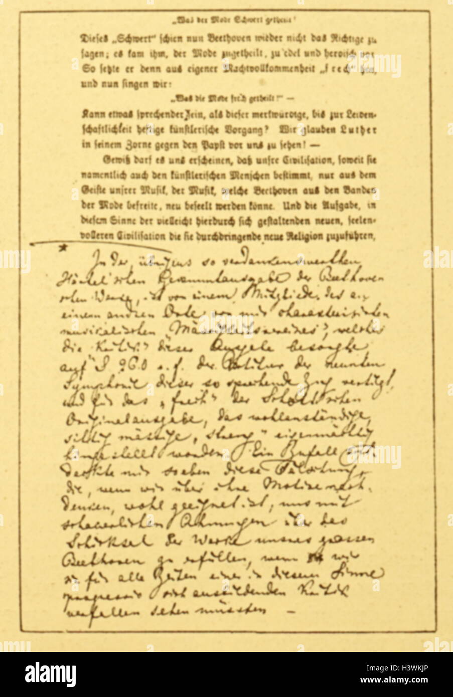 Dedicatoria manuscrita a Beethoven por el compositor alemán Richard Wagner 1870 Foto de stock