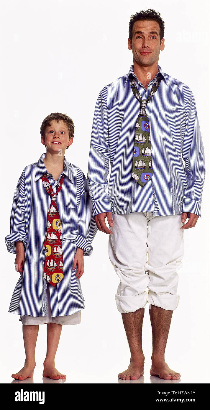 Padre, Hijo, 'look' del socio, camisas, blanco-azul, tocados, lazos  familiares, hombre, niño, joven, hijo, ropa, uniforme, de inmediato, de  pie, al lado de la unidad, de ropa, de gran tamaño, camisa, corbata,