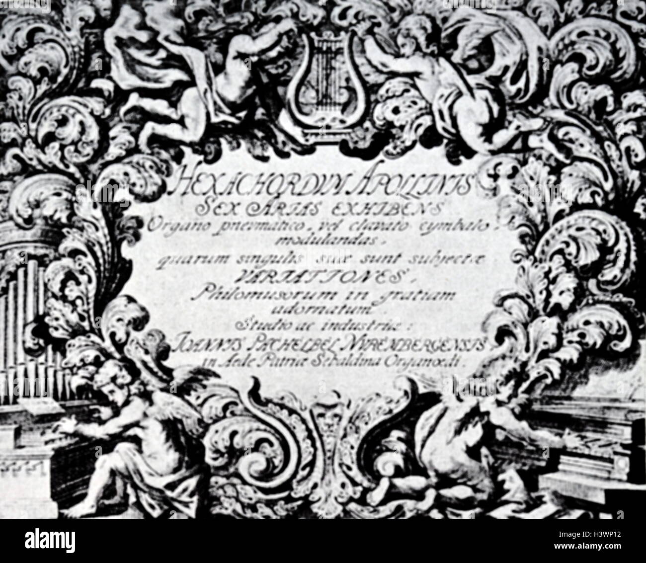 Hexachordum Apollinis (PWC 193-8, T. 211-6, PC 131-6, 1-6 POP) es una colección de música para teclado de Johann Pachelbel, publicado en 1699. Johann Pachelbel (1653 - 1706) un compositor alemán, organista y maestro que trajo el sur German Organ tradición a su pico. Foto de stock