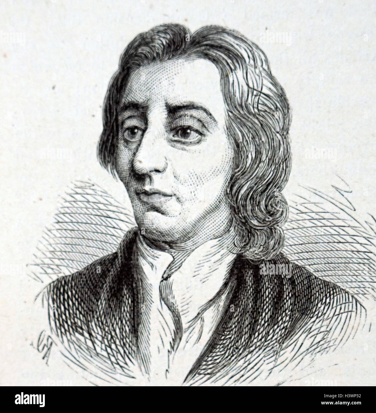 Retrato grabado de John Locke (1632-1704), médico y filósofo inglés, conocido como el "padre del liberalismo". Fecha Siglo xvii Foto de stock