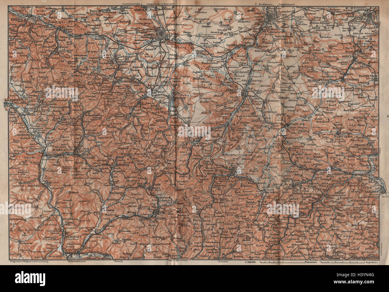 THÜRINGER Wald. Bosque de Turingia. Gotha Eisenach Erfurt Weimar karte 1904 mapa Foto de stock
