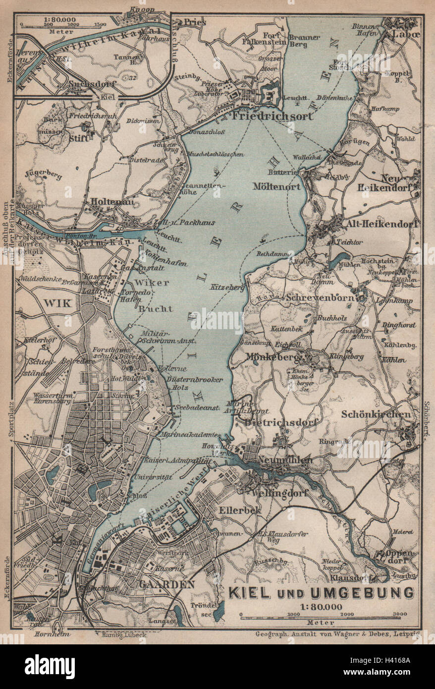 KIEL & umgebung. KIELER FÖRDE/Hafen. Friedrichsort. Schleswig-Holstein 1910 mapa Foto de stock