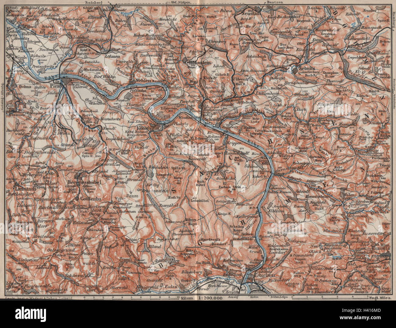 SAXON SWITZERLAND Böhmische/bohemio/Sächsische Schweiz Ceske Svycarsko 1910 mapa Foto de stock