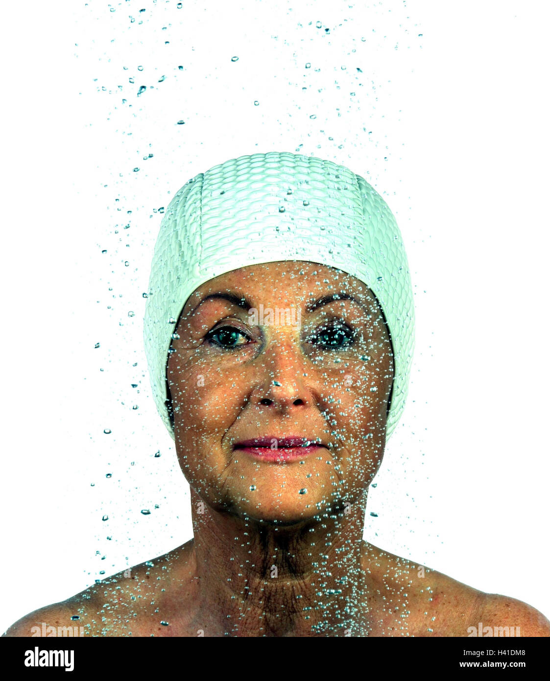 Senior Sonrisa Gorro De Baño Burbujas De Aire Retrato Mujeres Viejos Pensionista Piscina 