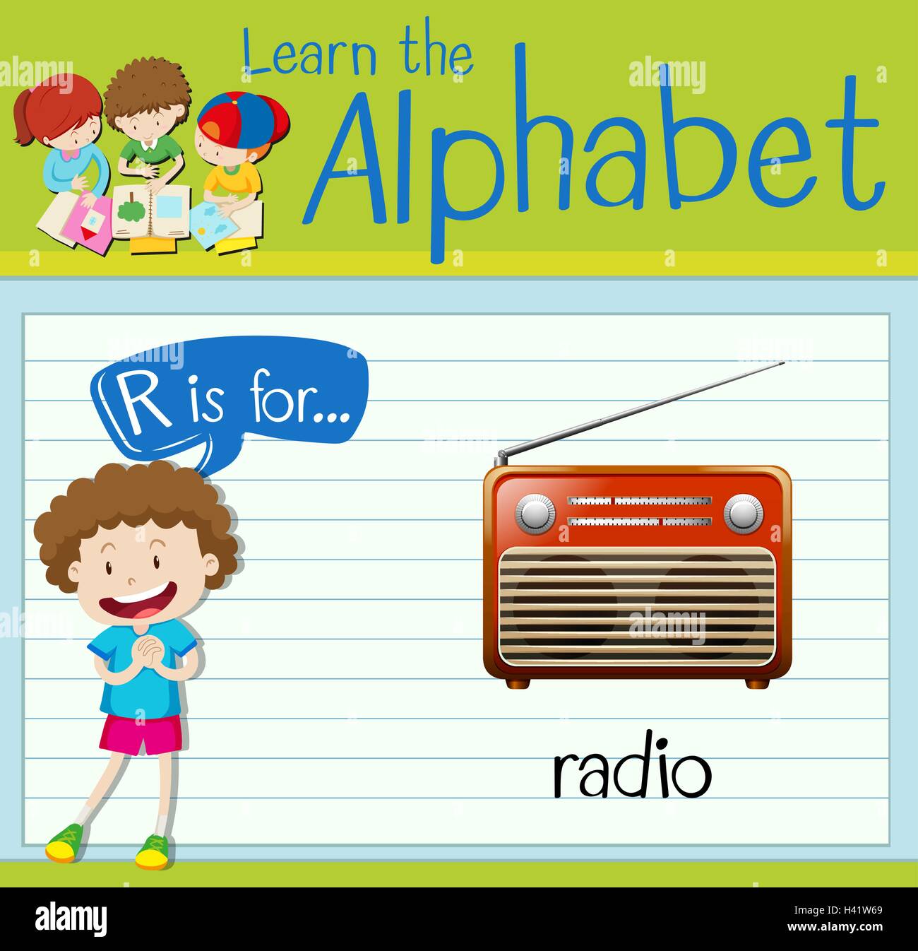 Carta Flashcard R es el radio de la ilustración Imagen Vector de stock -  Alamy