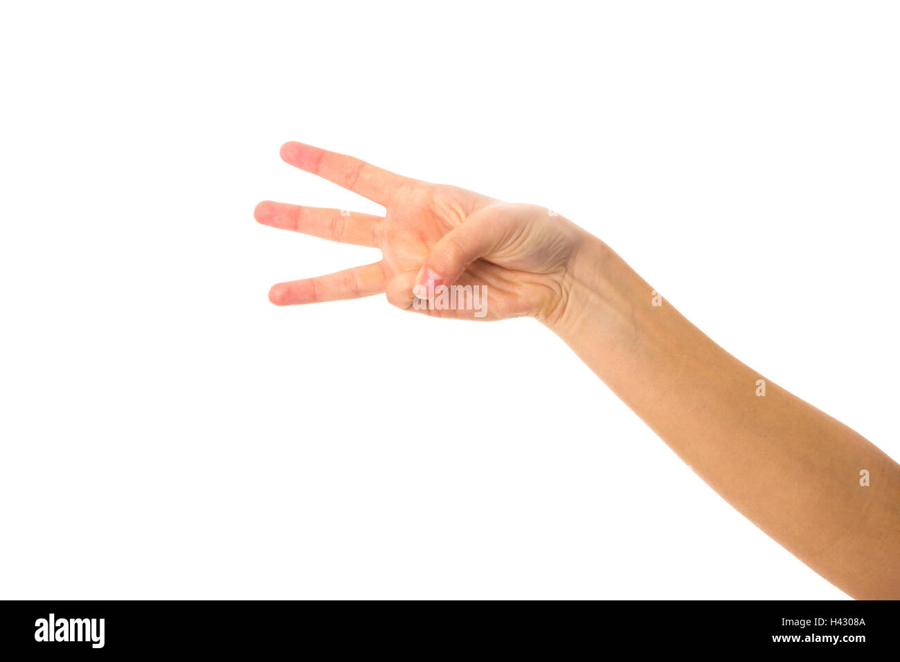 Mano de mujer mostrando tres dedos Foto de stock