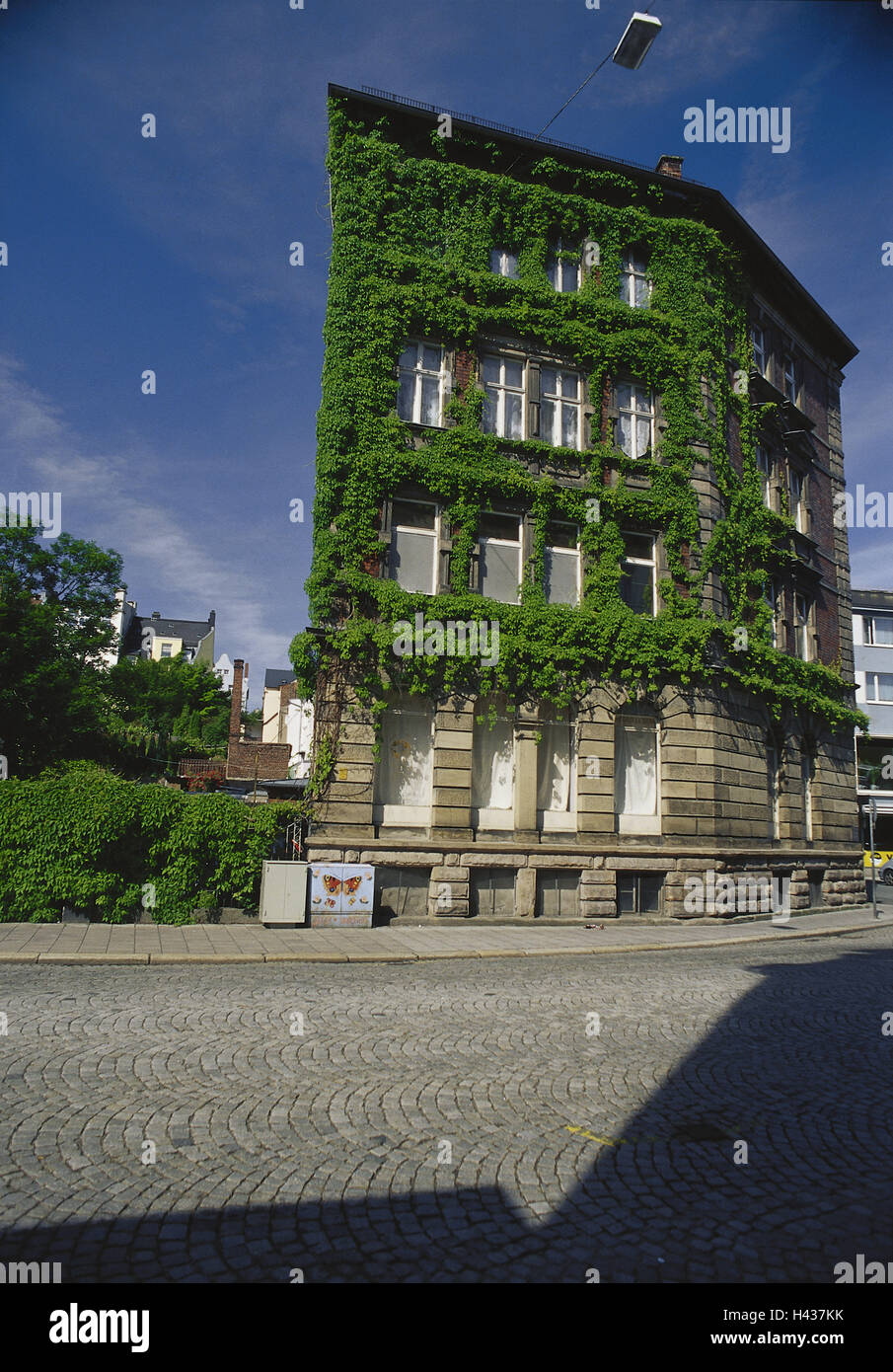 Alemania, Baviera, corte, Hanse casa, cubiertos, Franconia, Alta Franconia, construcción, arquitectura, históricamente, fachada, plantas trepadoras, ser cubierto, fuera, abandonadas, Foto de stock