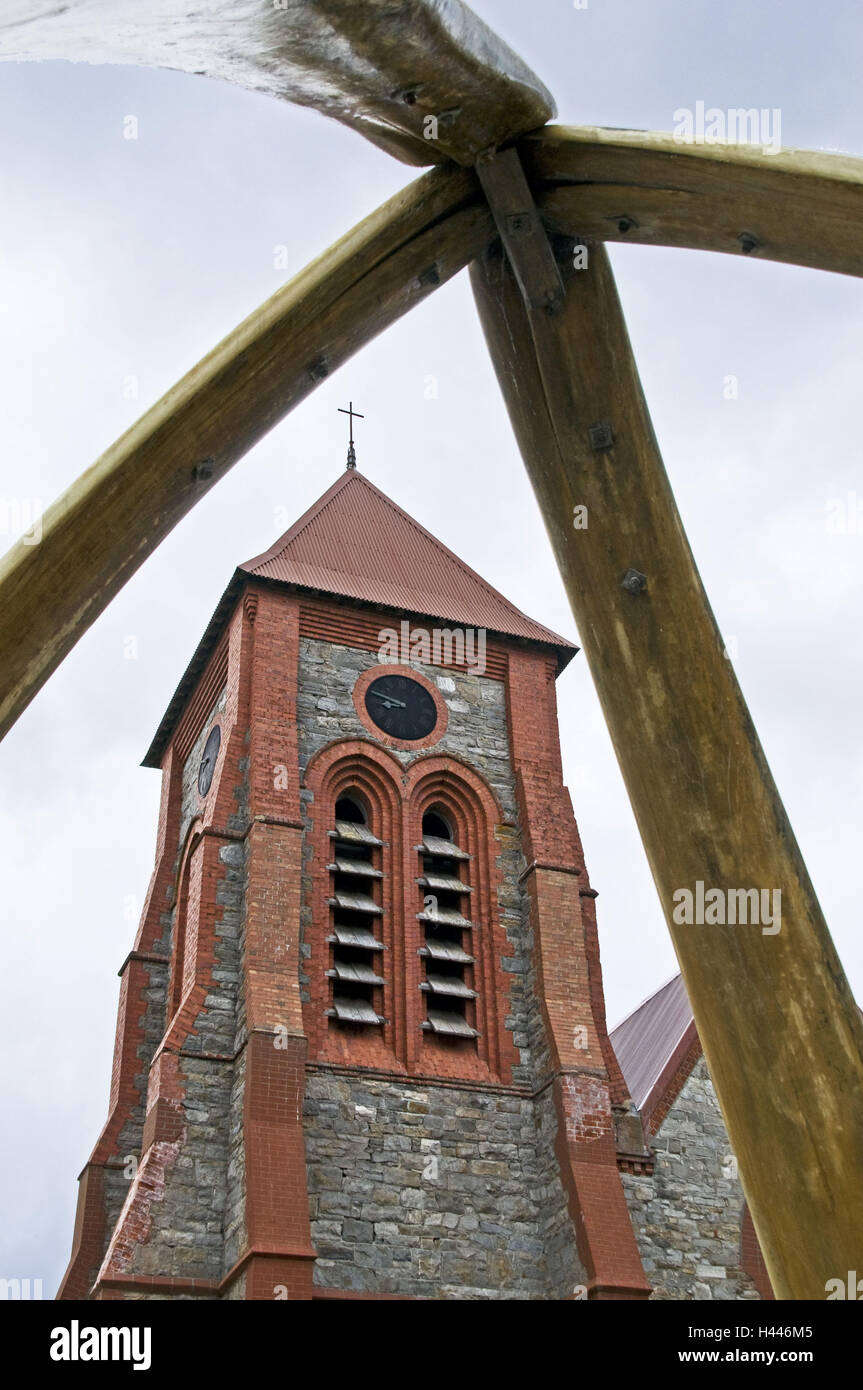 Gran Bretaña, las Islas Falkland (Malvinas), Port Stanley, la catedral de Christchurch, explanada, hueso de ballena, detalle Foto de stock