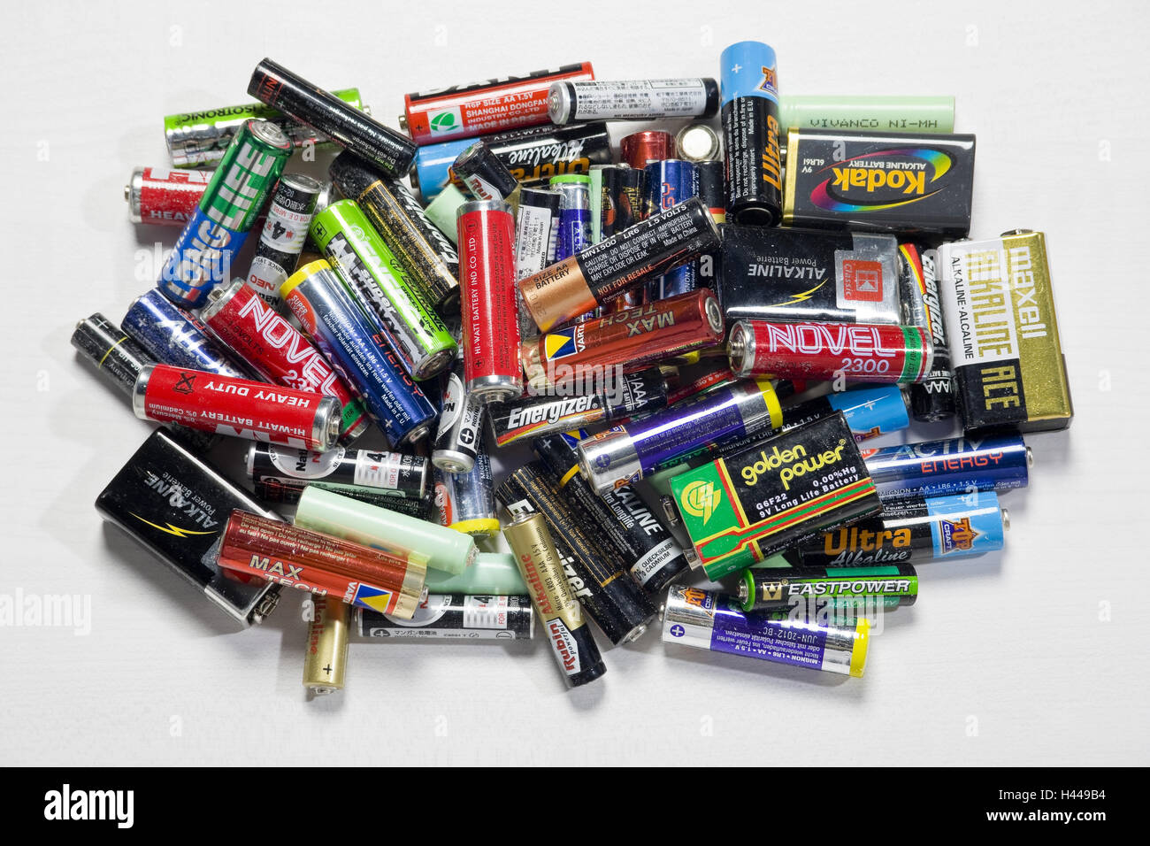 Alto de las baterías, residuos peligrosos, Foto de stock