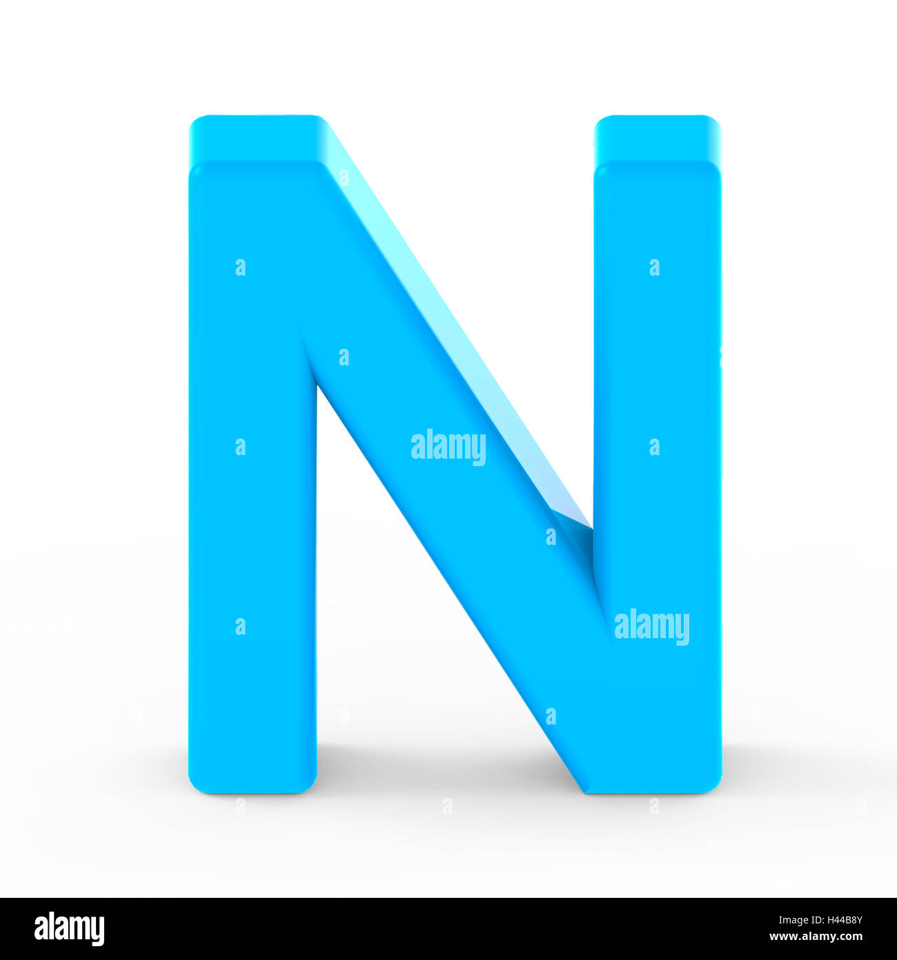 Luz azul letra N, 3D rendering gráfico aislado fondo blanco. Foto de stock