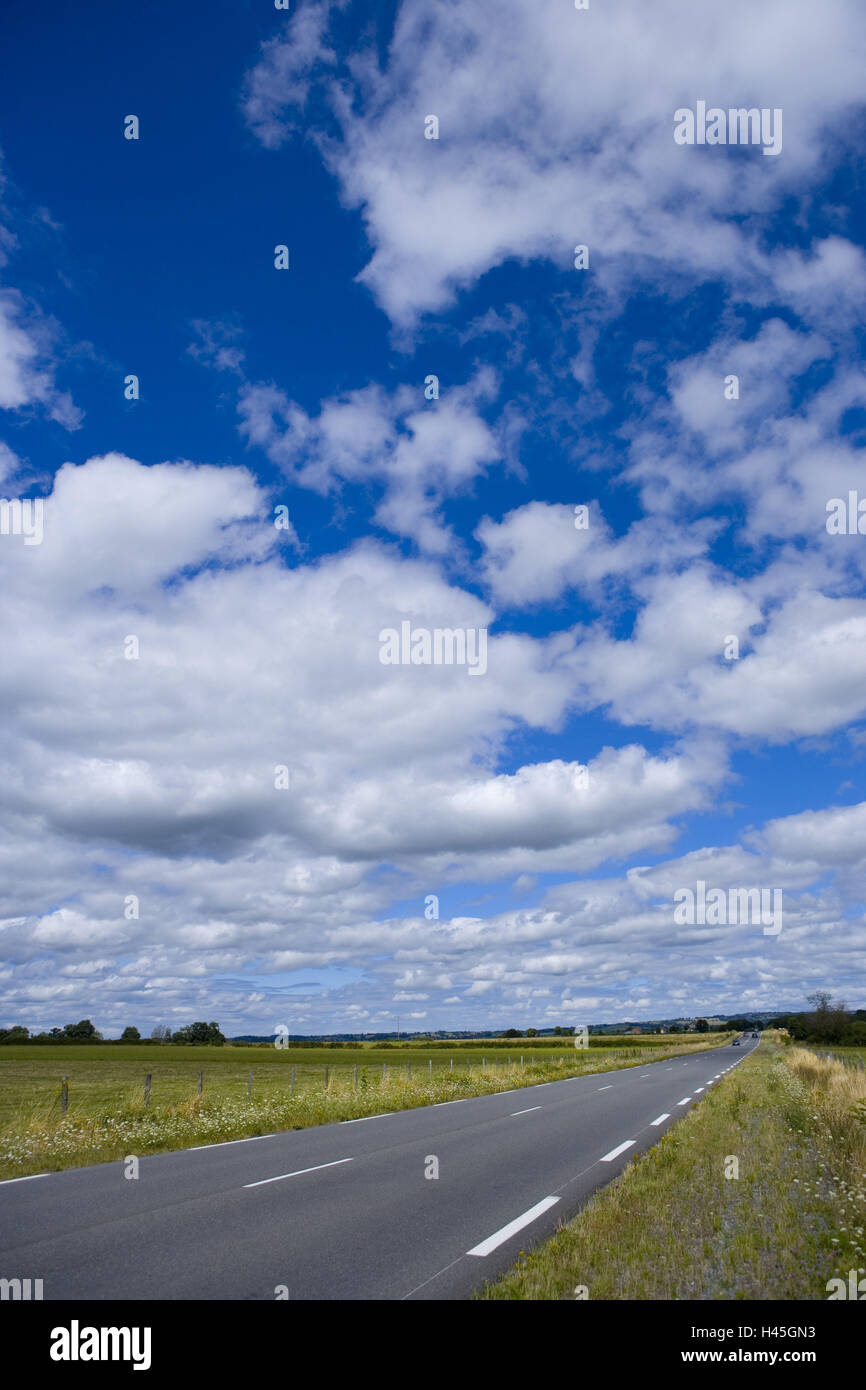 Francia, Auvernia, Allier, Vichy, escenografía, el país por carretera, cielo nublado, Foto de stock